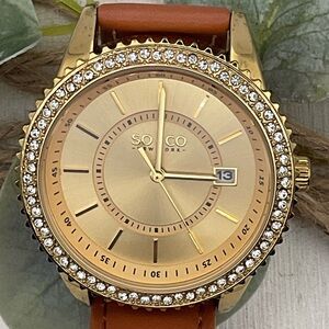 Gold Watch with Brown Leather Strap